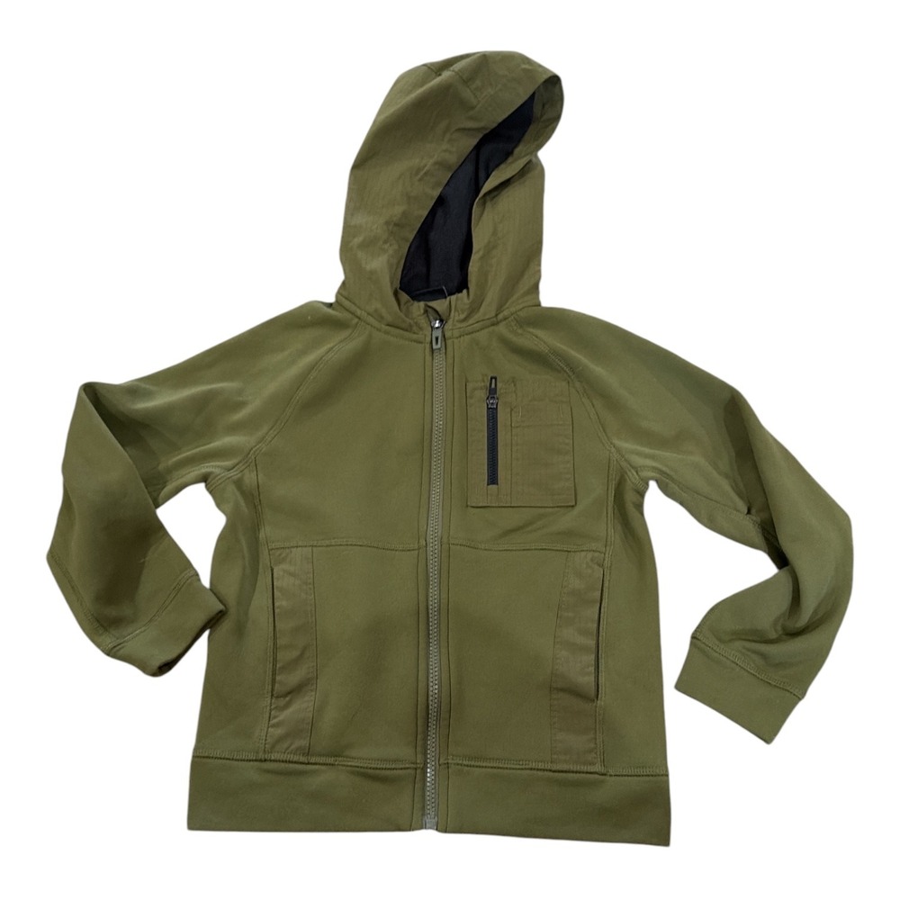 Athletic Works Boys DriWorks Full Zip Hoodie Olive Green Fleece Sweatshirt S 6-7